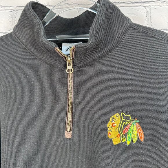NHL Chicago Blackhawks Hockey Logo 1/4 Zip Pullover Ribbed Sweater Size XL Black - Picture 5 of 12